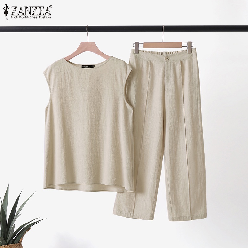 Bộ áo thun không tay và quần short ZANZEA thời trang dành cho nữ