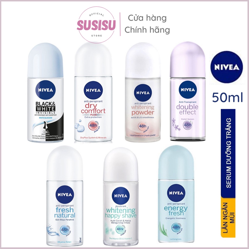 Lăn khử mùi nữ Nivea 48h | Lăng nách nữ thơm Nivia 50ml (chính hãng) Ngọc Trai/ Extra Whitening/ Nha Đam/ Black White