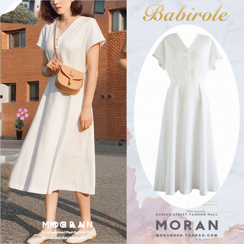 (ORDER) Váy trắng cộc tay xòe dài thon eo đơn giản MORAN vintage Hàn Quốc nhẹ nhàng (NEW ARRIVALS 2020)