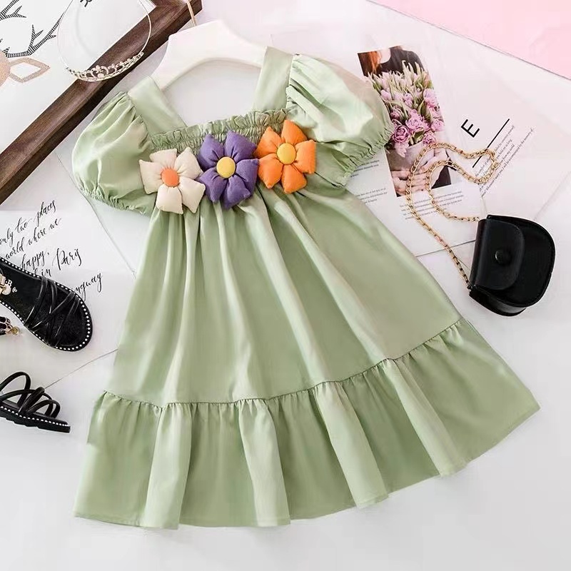 Đầm Công Chúa Phồng Ngắn Tay Màu Sắc Xinh Xắn Cho Bé Gái