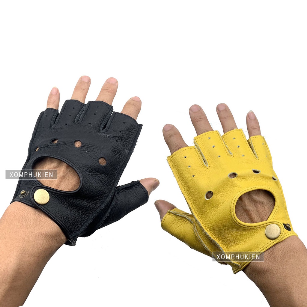 Găng Tay Da 4 Lỗ Cụt Ngón Sành Điệu