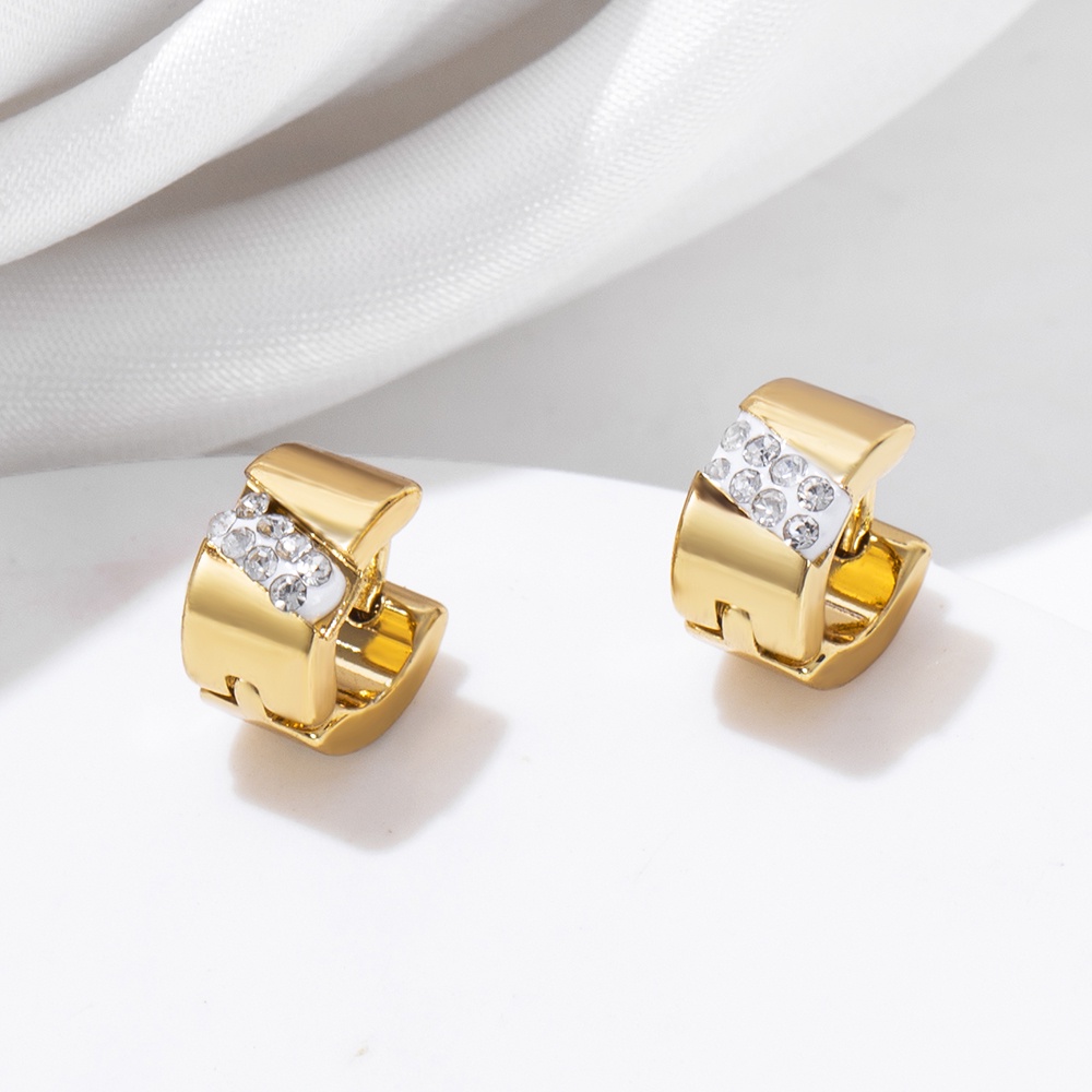 Khuyên Tai Tròn Nhỏ Đính Đá Bằng Thép Không Gỉ Phong Cách Hip hop Cho Nam Nữ