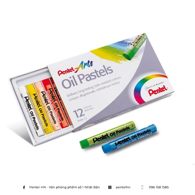 Sáp Màu Dầu Pentel Oil Pastel 12 màu PHN-12 | Màu Sắc Tươi Sáng | An Toàn Không Độc Hại