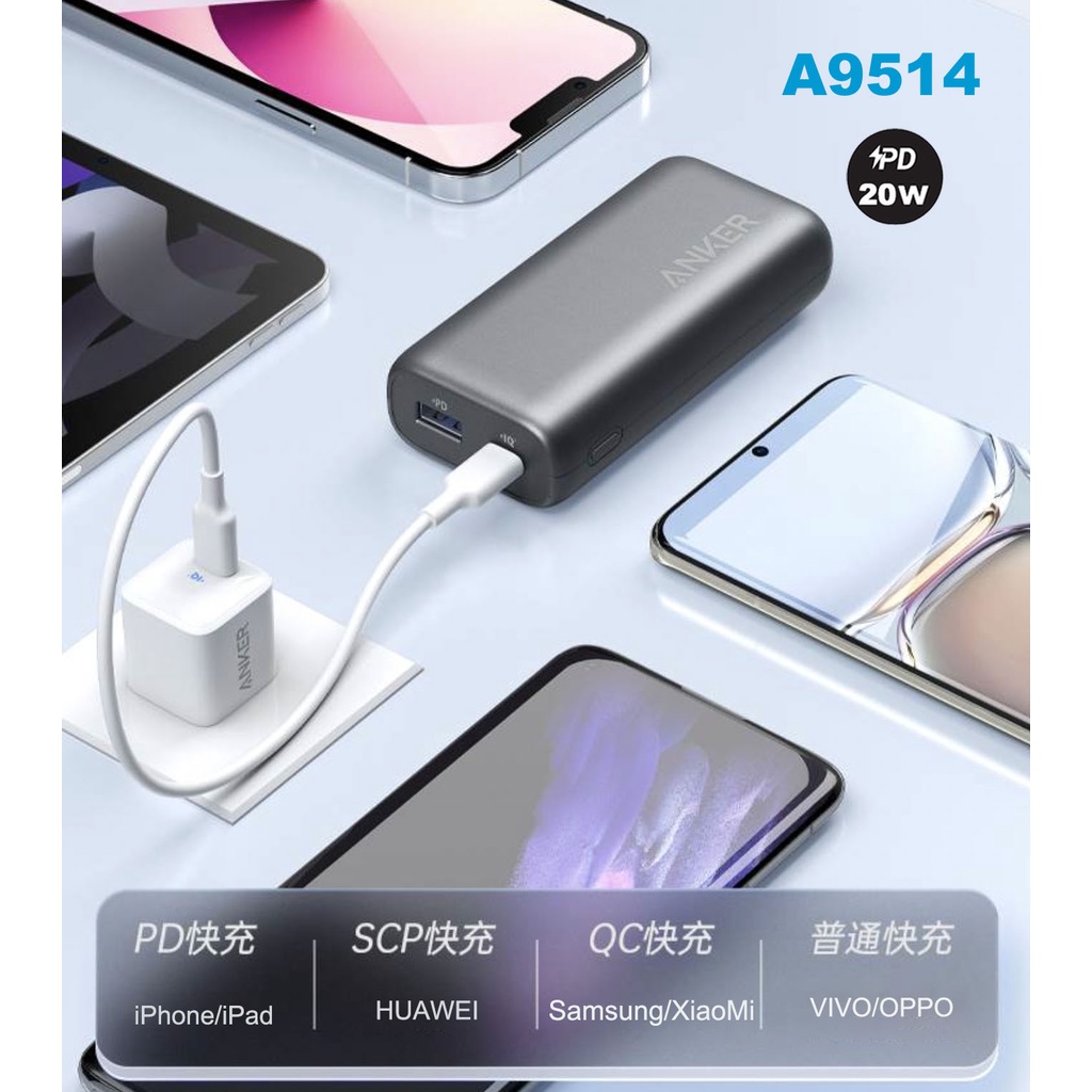 Sạc Dự Phòng PD 20W ANKER A9514 10000mAh HUAWEI SCP 22.5W PowerCore Lite