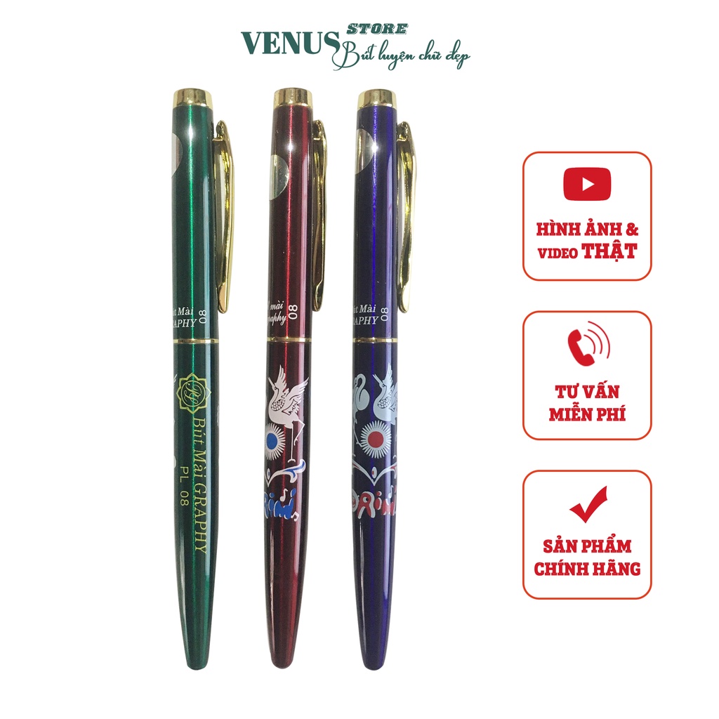 Bút Mài Thủ Công Graphy Pl08 Ngòi Hoa Vàng,Bút Máy, Bút Luyện Chữ Đẹp, Dành cho học sinh lớp 2 trở lên