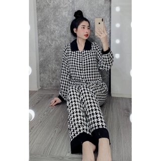 Bộ Ngủ Pyjama Lụa Mango Cổ Sen Tay Dài Cao Cấp