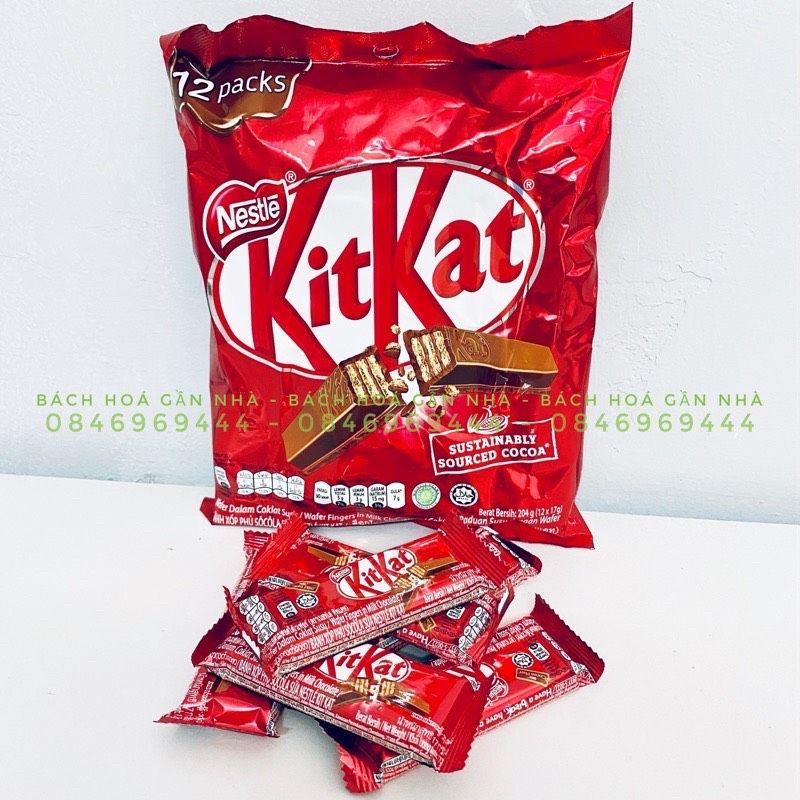 Bánh xốp phủ Sô-cô-la KitKat gói 12 thanh 2F (12 thanh x 17g)