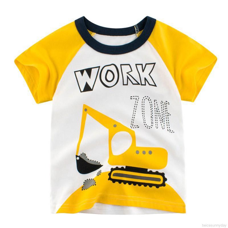 Áo thun tay ngắn in hình máy xúc đất trẻ trung cho nam