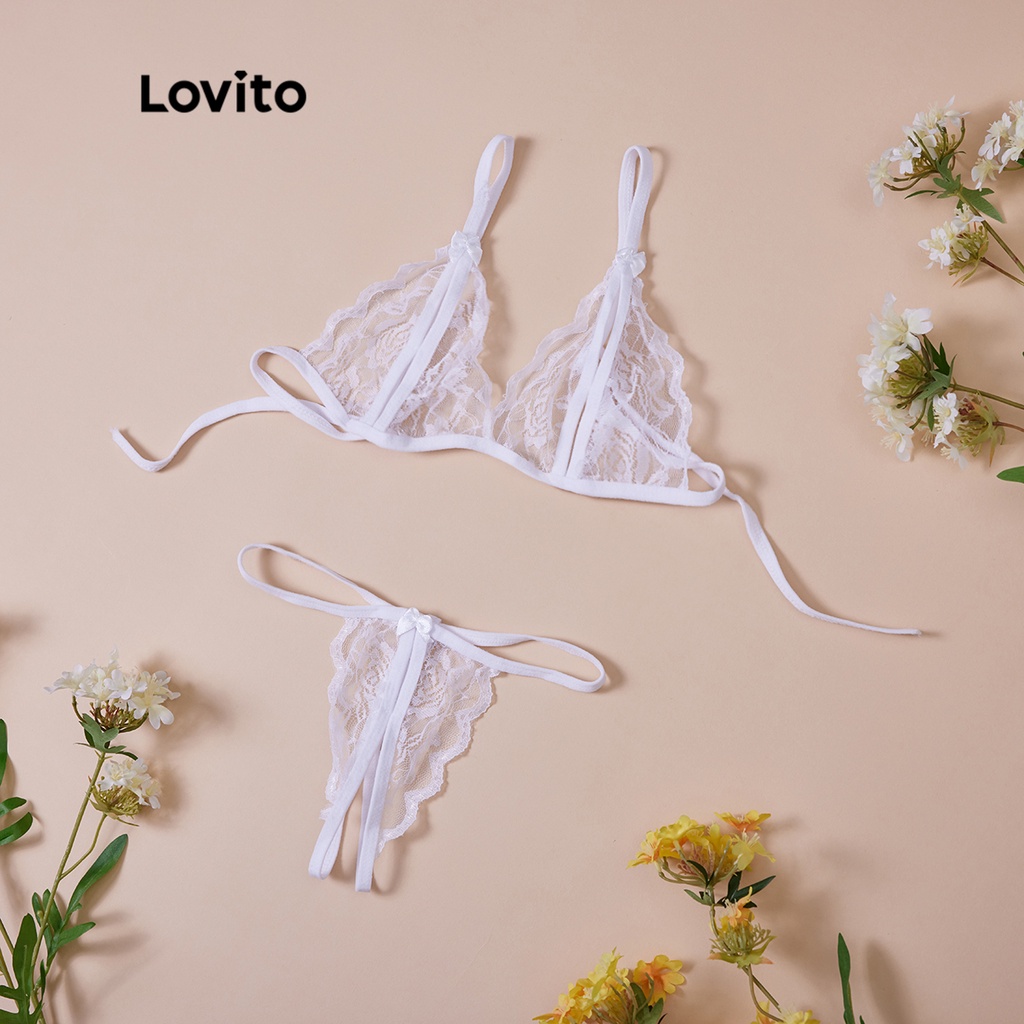 Bộ quần lót ren Lovito sexy L12084 (màu trắng/đen) | BigBuy360 - bigbuy360.vn