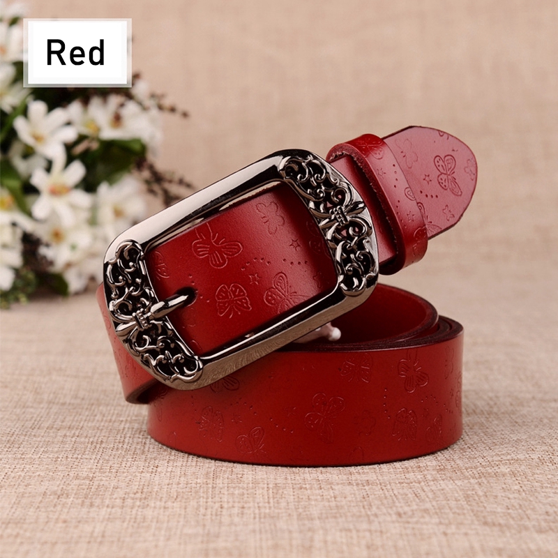Thắt lưng da bò khắc hoa văn cổ điển cho nữ