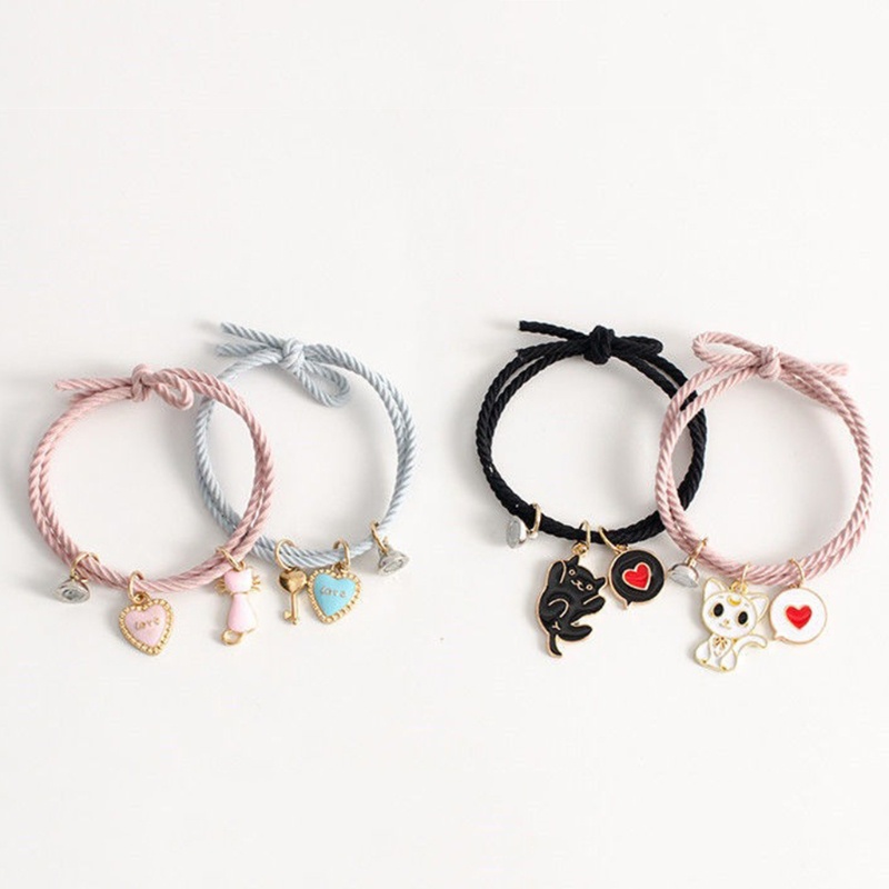 Set 2 Vòng Tay Dây Bện Từ Tính Phối Mặt Dây Thời Trang Cho Cặp Đôi