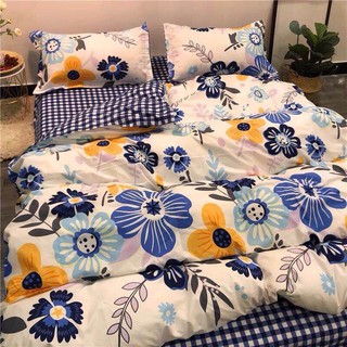 Chăn ga gối Cotton 3D - Mẫu hoa xanh dương.