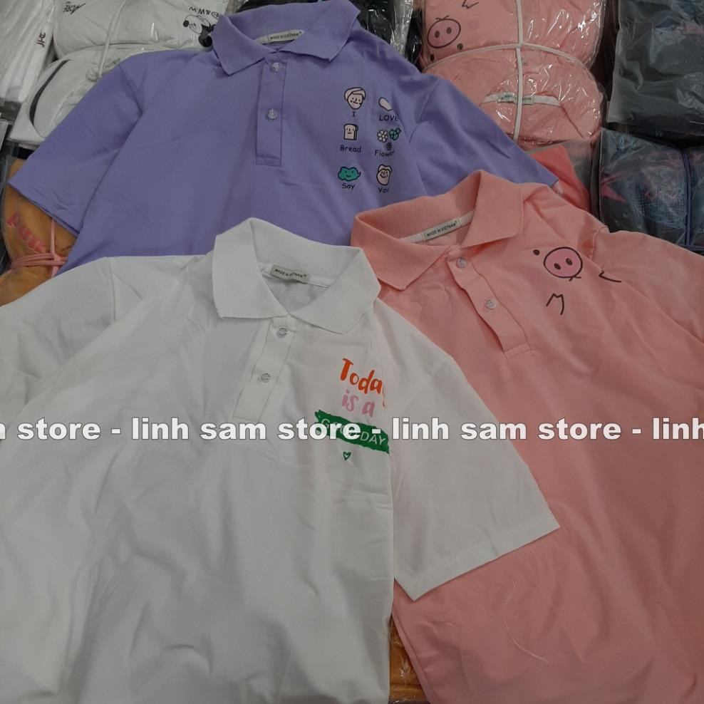 Áo thun POLO nữ tay lỡ có cổ phông form rộng freesize unisex mặc đi học, cặp, nhóm, lớp in hình DỄ THƯƠNG ༚