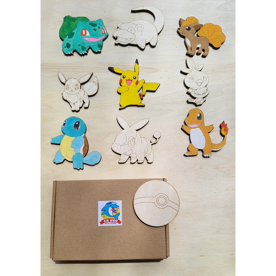 Tô màu gỗ POKEMON  tặng kèm nam châm tủ lạnh