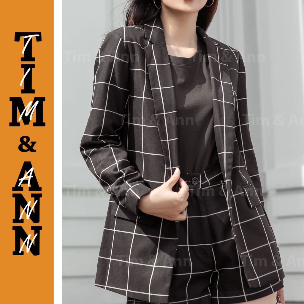 Áo Blazer Nữ 2 Lớp Dáng Suông - Sọc Trắng Đen 0103BW - Thời Trang Nữ Tim & Ann