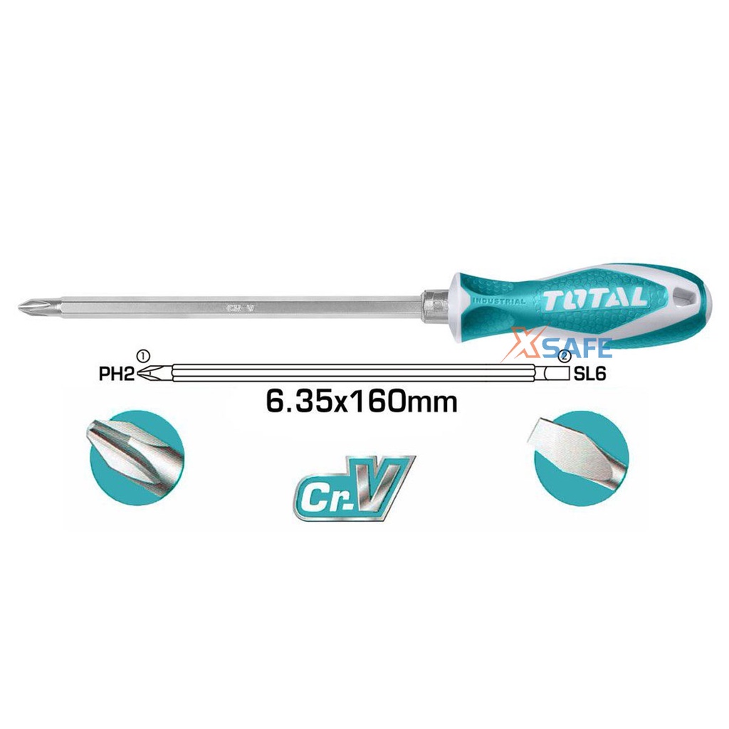 Bộ tua vít 2 đầu TOTAL THT250206 kèm 1 tay cầm có thể hoán đổi vị trí đầu vít Tuốc nơ vít 2 in 1 chất liệu thép CR-V