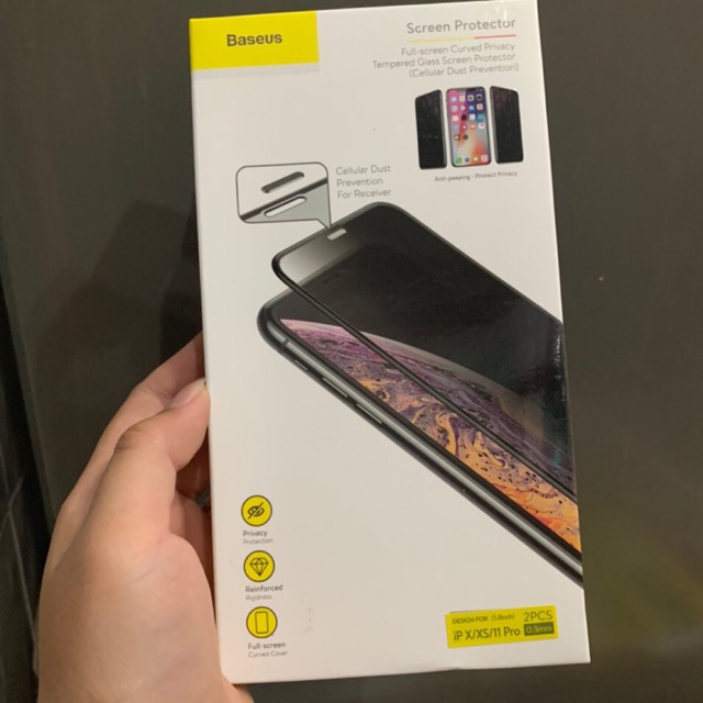 Bộ 2 kính Baseus chống nhìn trộm iPhone X/ iPhone 11 Pro chống bụi màng loa