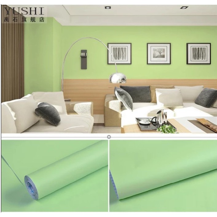 Decal giấy dán tường màu xanh lá bề mặt nhám khổ 45cm keo sẵn