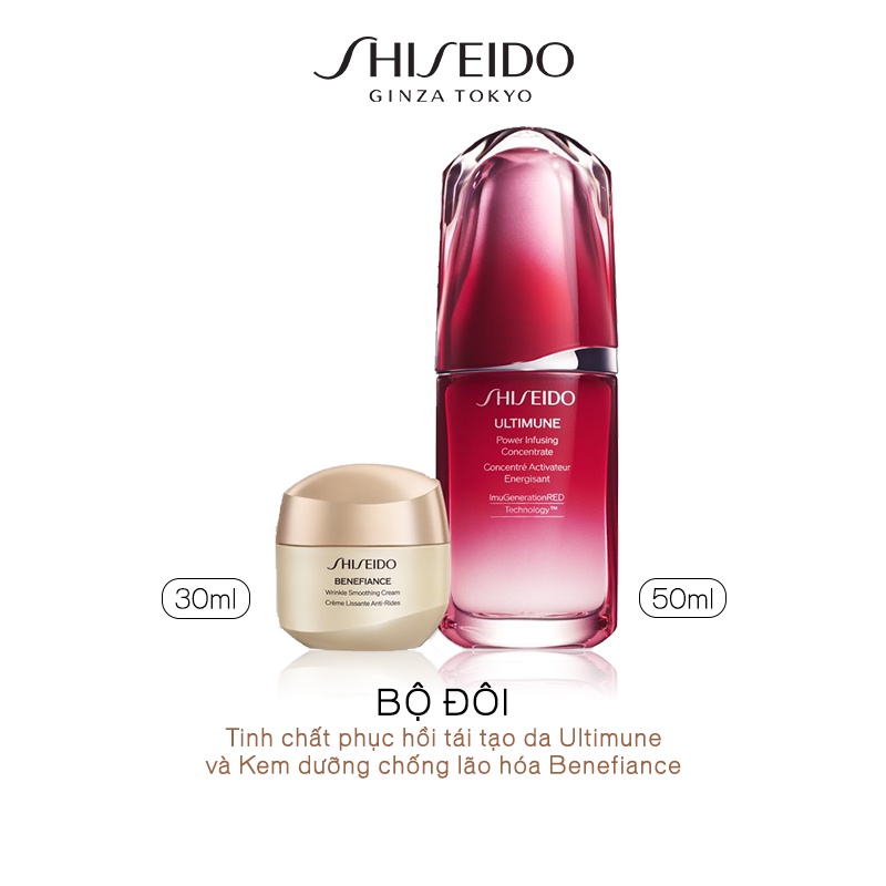 Bộ đôi Tinh chất phục hồi tái tạo da Shiseido Ultimune và kem dưỡng chống lão hóa Shiseido Benefiance