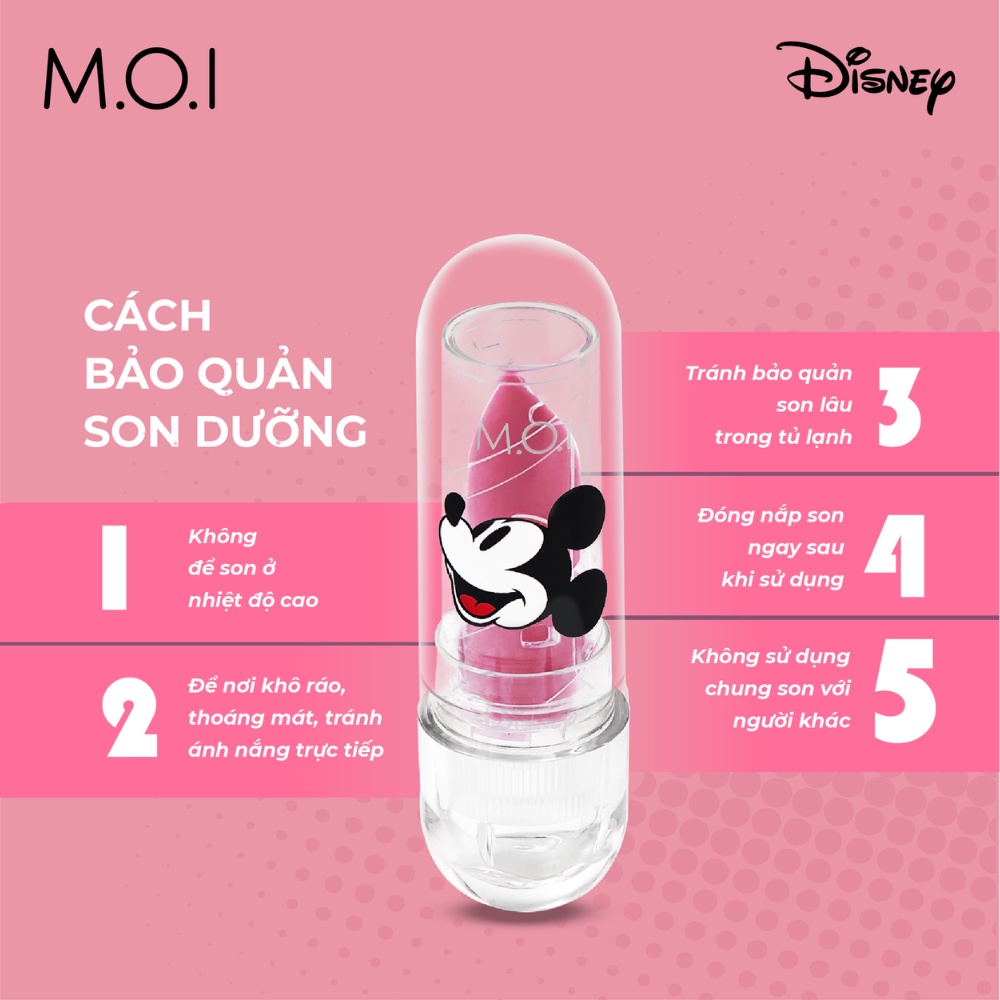 [TẶNG TÚI MICKEY] Son dưỡng M.O.I Cosmetics Mickey's Magic Lips trong suốt, màu hồng, mùi thơm, cấp ẩm và mềm mượt 3.3g
