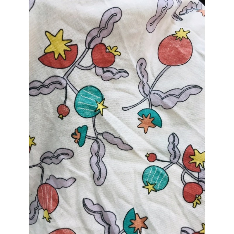 vải thun cotton 2c Hàn hình hoa trái