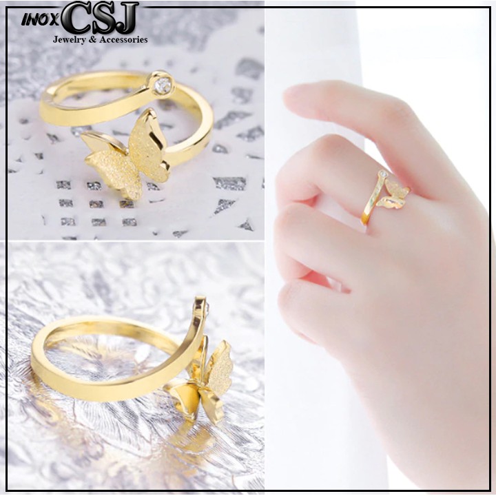 NHẪN TITAN CON BƯỚM PHUN CÁT FREE SIZE MÀU VÀNG TC013 siêu đẹp - tặng hộp đựng xinh xắn