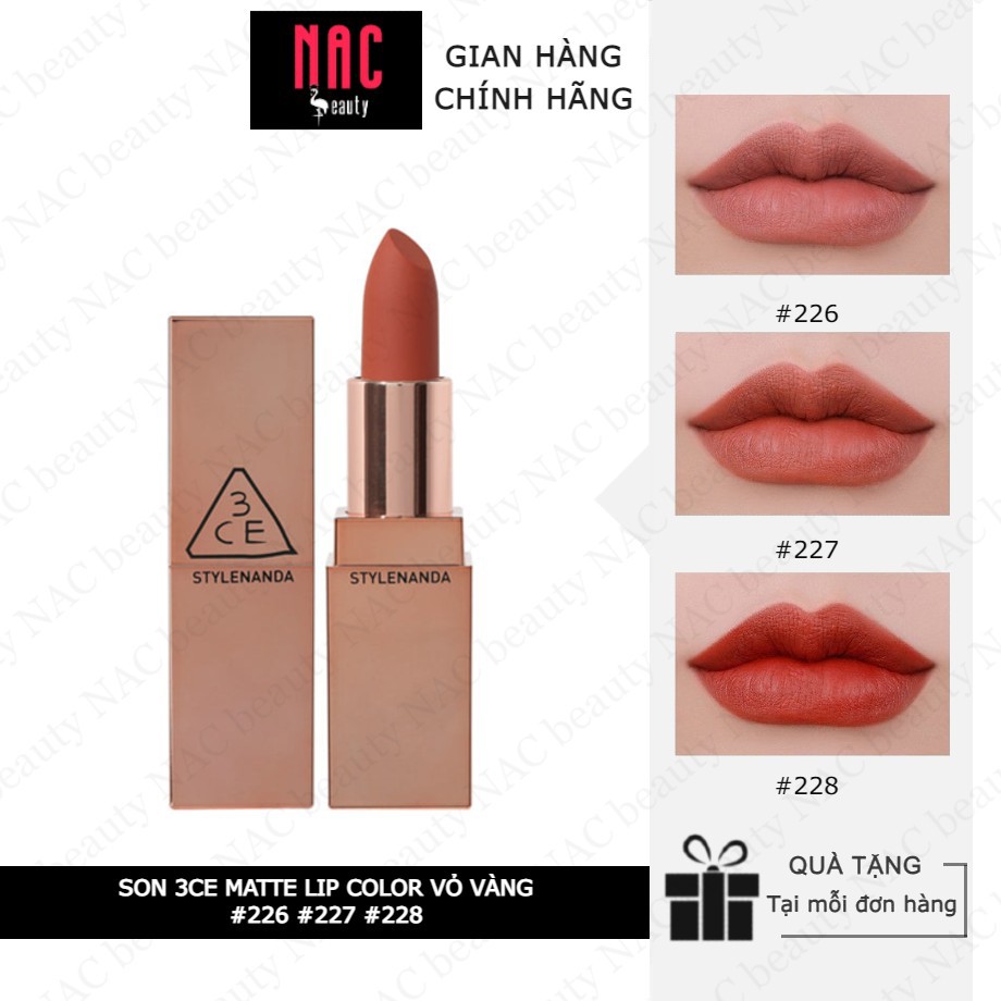 [CHÍNH HÃNG] Son Thỏi Lì 3CE Matte Lip Color #226 #227 #228