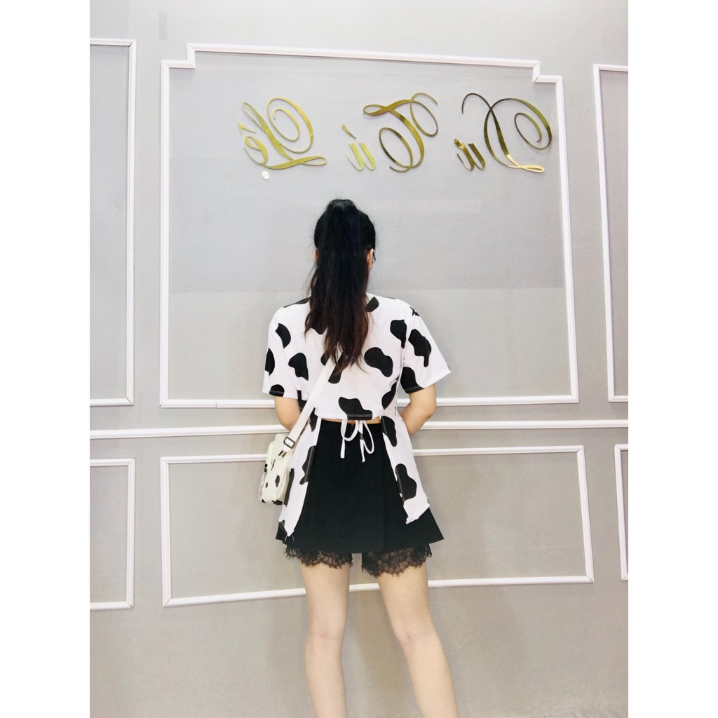 áo xinh tươi họa tiết màu bò sữa dáng 3/4