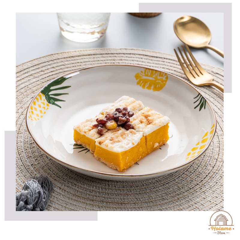 Đĩa sứ decor , dĩa sứ tròn đẹp họa tiết dứa Holame