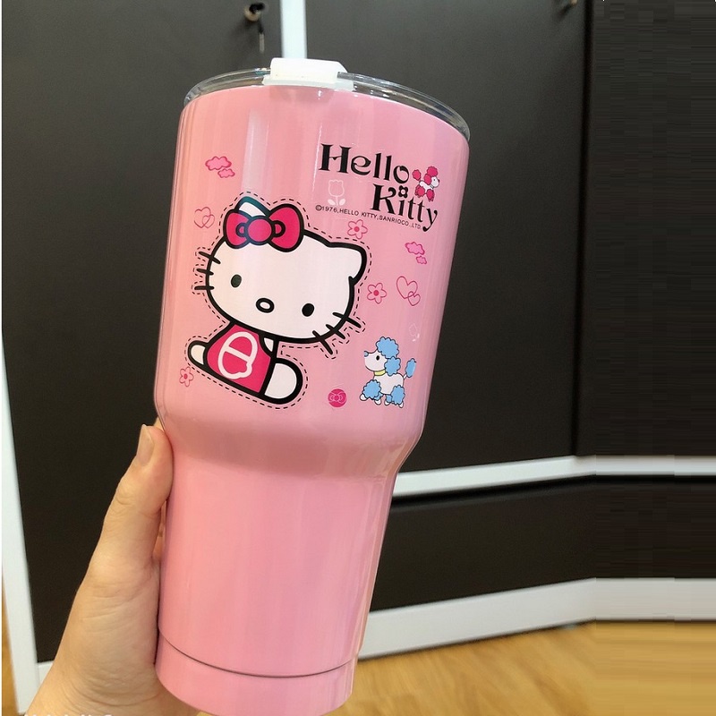 Cốc Ly Giữ Nhiệt Thái Lan 900ml Cute Cao Cấp Tăng Kèm Ống Hút Inox, Túi Đựng Và Cây Cọ Rửa Ống Hút