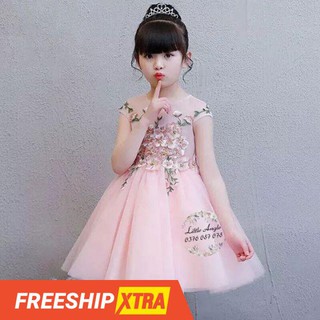 Đầm hồng ngắn ren thêu cao cấp