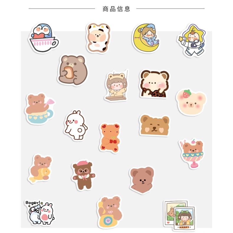 Set 100 Sticker Dán Tủ Lạnh / Ván Trượt / Ván Trượt Chống Thấm Nước Họa Tiết Gấu Hoạt Hình Phong Cách
