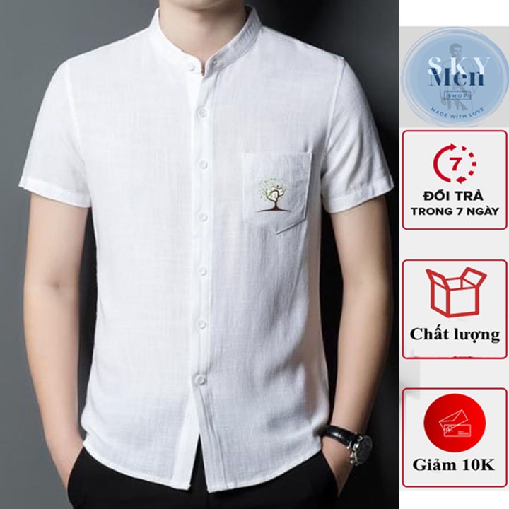 4 mẫu áo sơ mi nam tay ngắn cổ tàu chất vải đũi mềm mịn mặc mát đơn giãn dễ phối đồ phong cách hàn quốc mẫu đẹp 2022