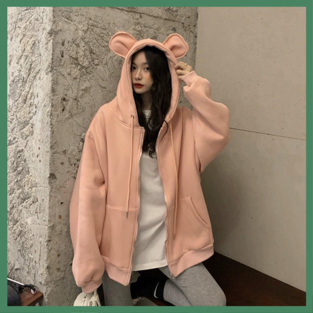 Áo Khoác Hoodie Zip Trơn Tai Thỏ Dễ Thương - La mode | BigBuy360 - bigbuy360.vn
