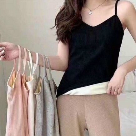 Áo hai dây nữ lót lông, áo 2 dây nữ giữ nhiệt co giãn đẹp siêu ấm phong cách Hàn Quốc hàng Quảng Châu