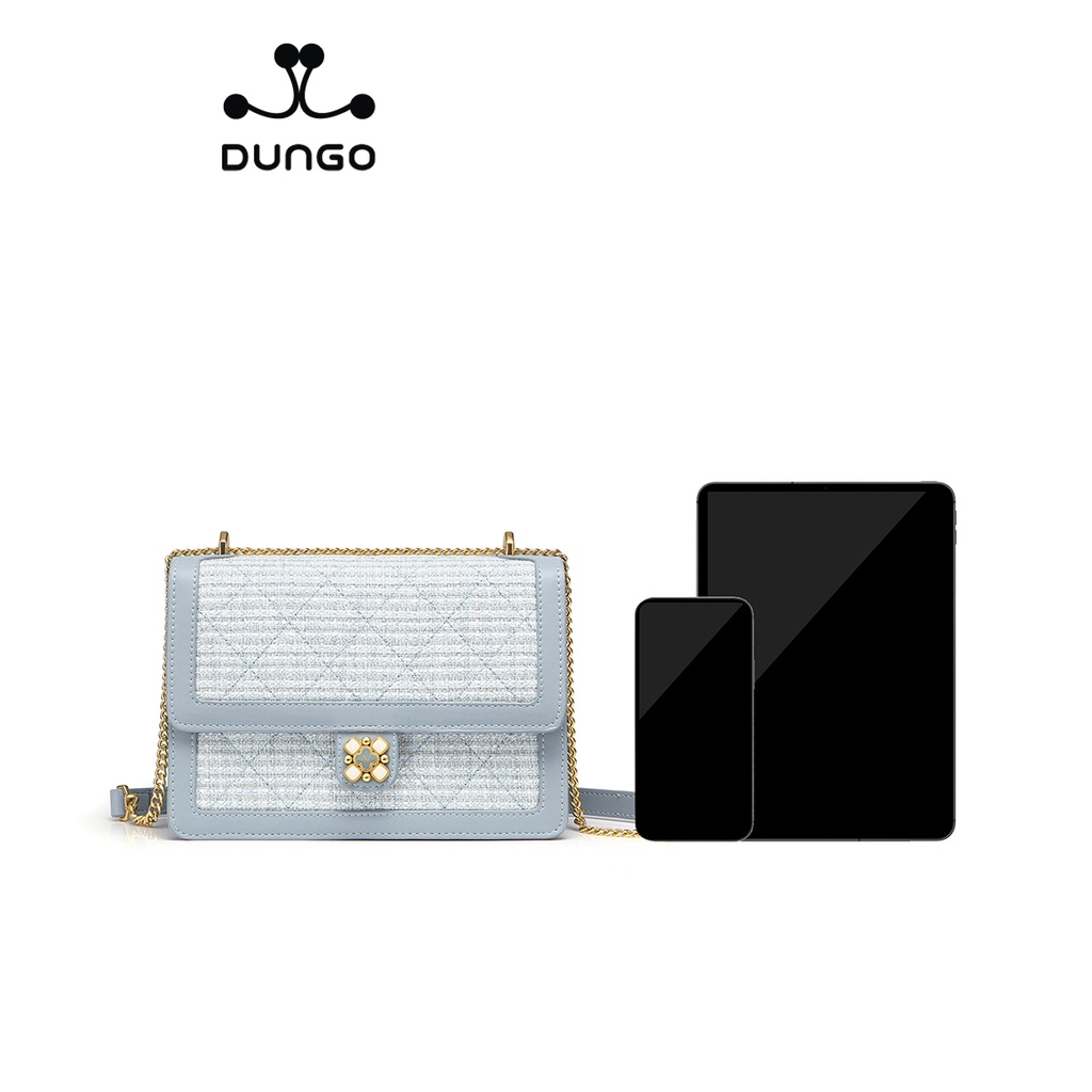 Túi Xách NUCELLE Tweed Trắng/ Xanh Khóa Hoa NU1171994