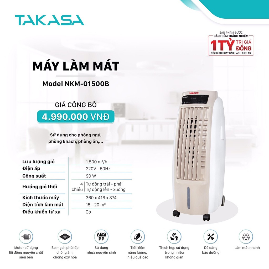 Quạt hơi nước Nakami NKA-01500B, Takasa TKA-01500B, Daikio DKA-01500B