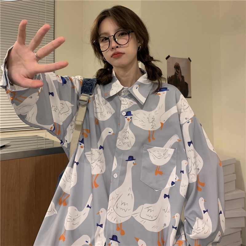 【ZHELIHANGFEI】Áo Sơ Mi Tay Dài Form Rộng Họa Tiết Tranh Sơn Dầu Dễ Phối Đồ