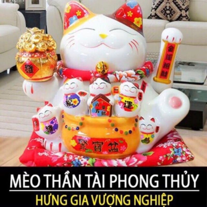 Mèo thần tài Thiên kim vạn lượng may mắn 20cm- 26cm -30cm (có3 size)