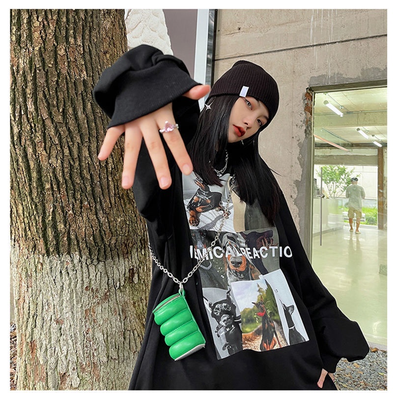 COZOK Áo sweater Tay Dài Dáng Rộng In Chữ Thời Trang