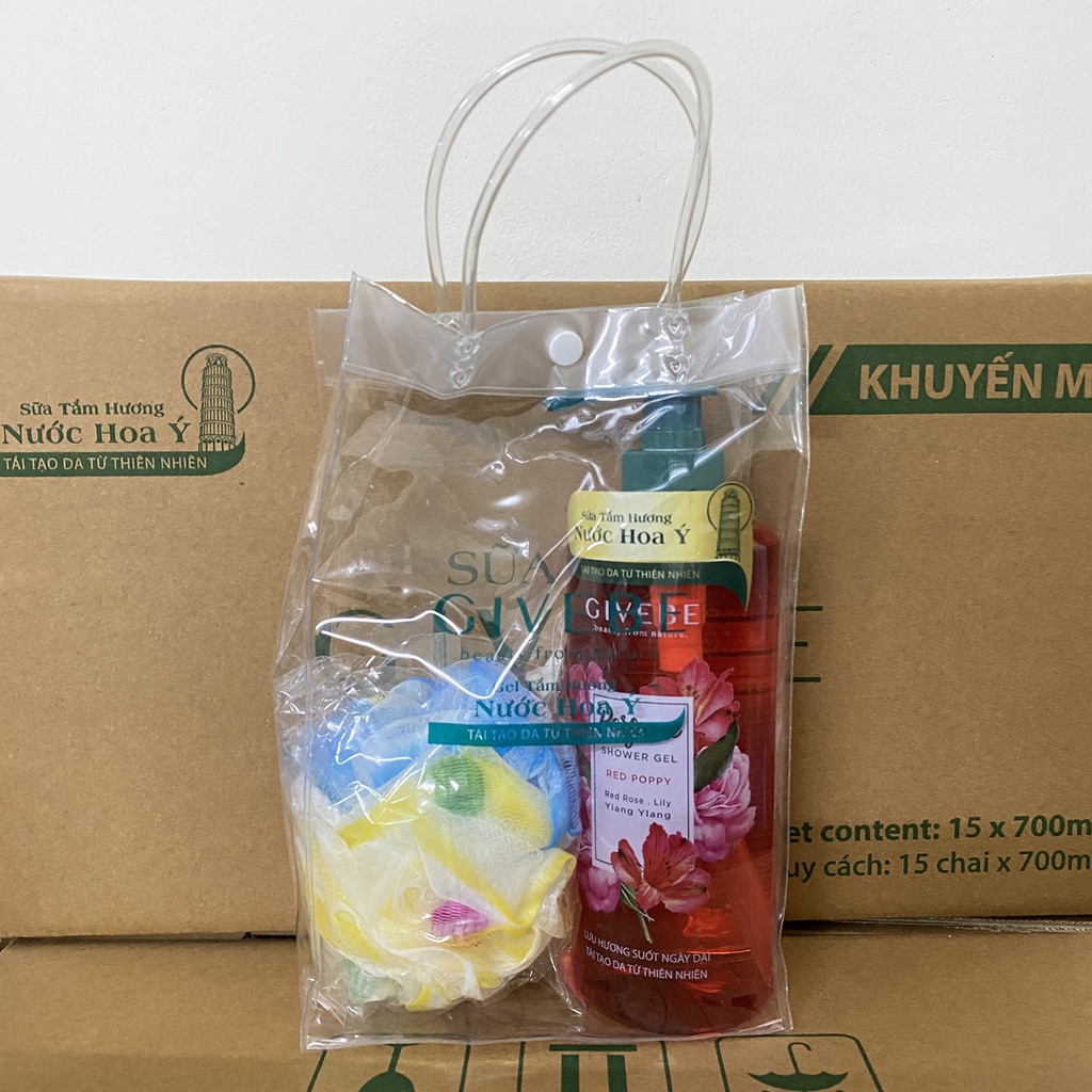 Sữa tắm GIVEBE Đỏ Red Poppy 700ml hương nước hoa Ý tái tạo làn da, mềm mại, sạch mụn