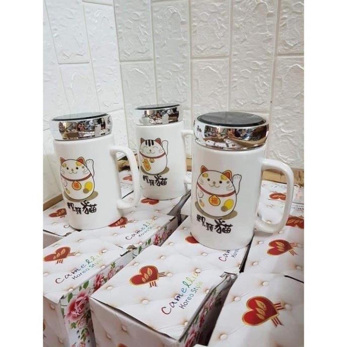 Ly giữ nhiệt bằng sứ có nắp đậy - Ca giữ nhiệt - Ca nước giữ nhiệt siêu đẹp