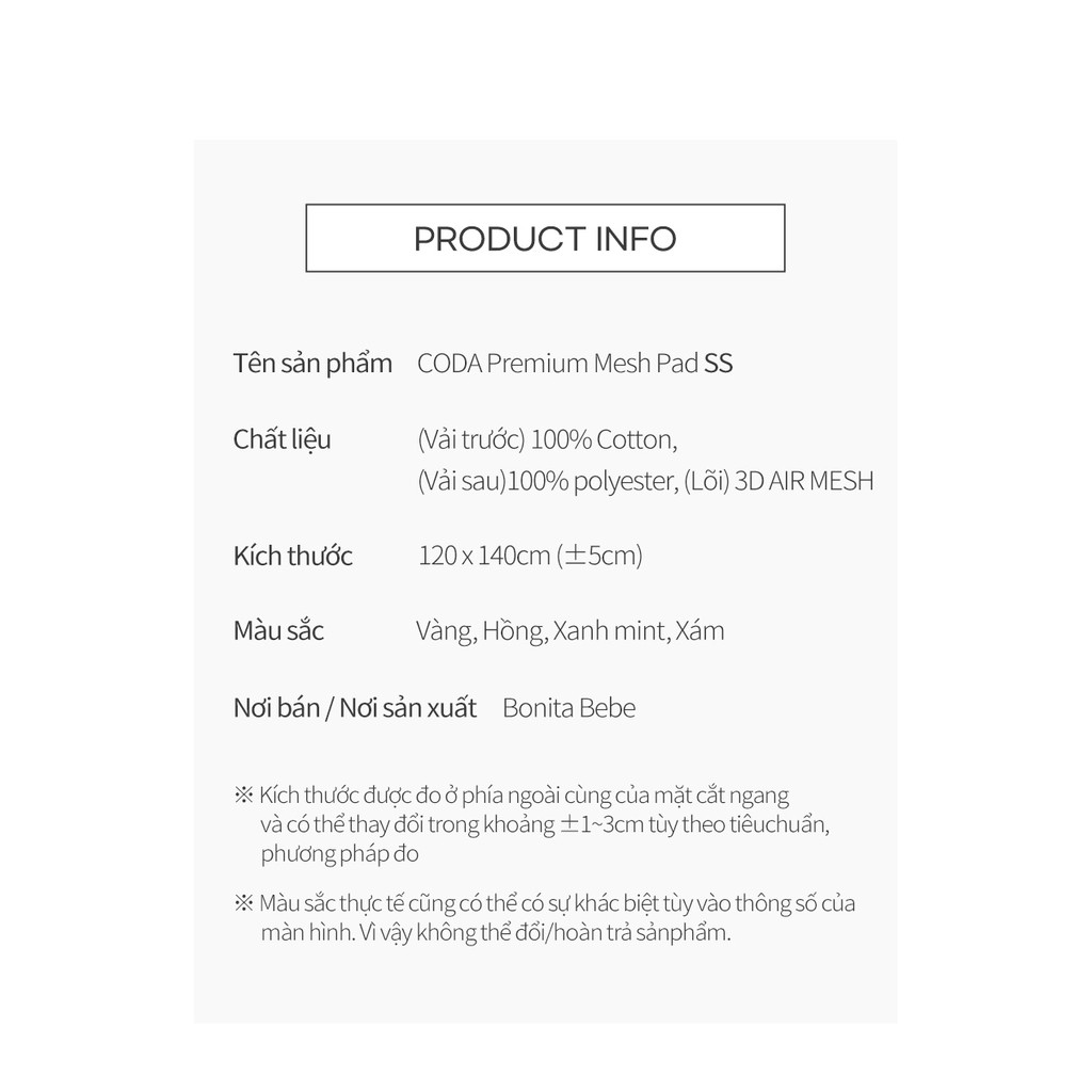 Thảm trải lõi lưới 3D siêu thông thoáng cho bé  nhập khẩu Bonitabebe HQ