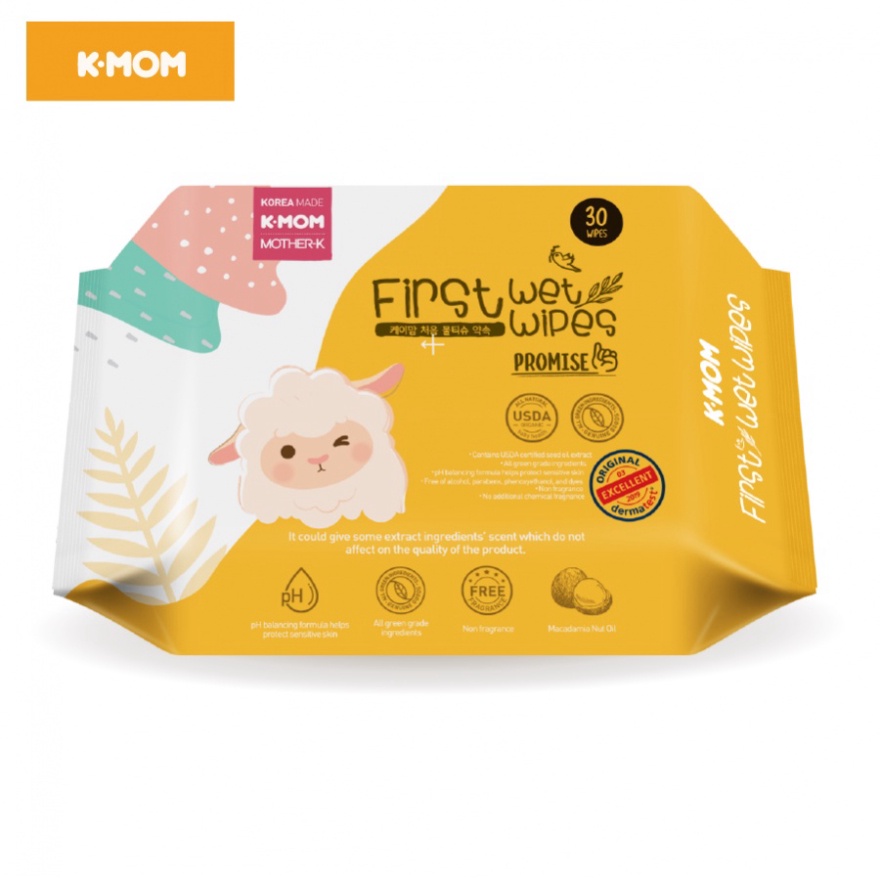 Khăn ướt cho bé cao cấp K-MOM Hàn Quốc First Wet Wipes (30 tờ)