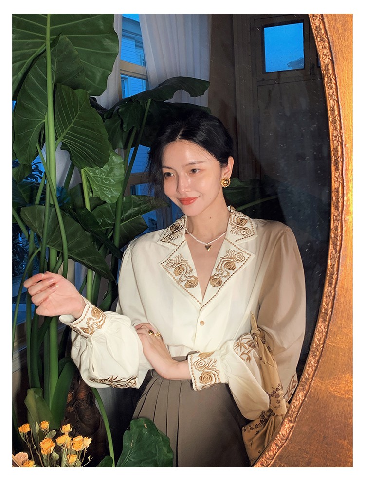 [Code FASHIONRNK 10K discount, 50K single] Fashion Stylized Embroidery Long Sleeve Shirt For Women