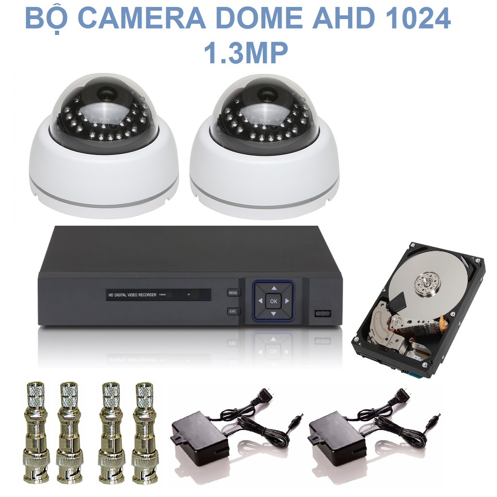 Combo 2 Camera Dome 24 LED Hồng Ngoại Chuẩn AHD 1024 Độ Phân Giải 1.3M + Đầu Ghi Elitek + Ổ cứng (TÙY CHỌN)