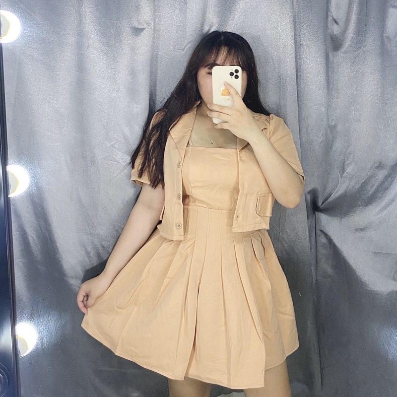 Set Áo vest + đầm xếp ly tôn dáng siêu đẹp bigsize 60-90kg