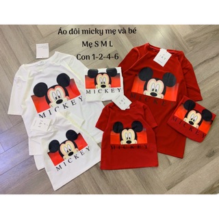 Áo đôi mẹ con mickey mặt vàng 2 màu đỏ/trắng
