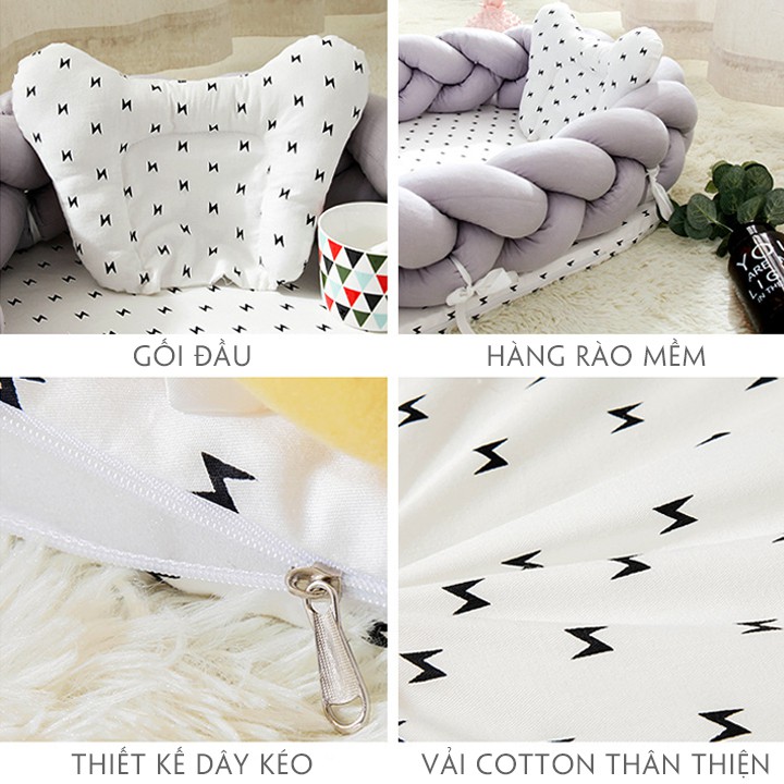 [100% Cotton] Nôi ngủ chung giường bố mẹ cho bé từ 0 – 1 Tuổi, Nôi cũi cao cấp Blue House.