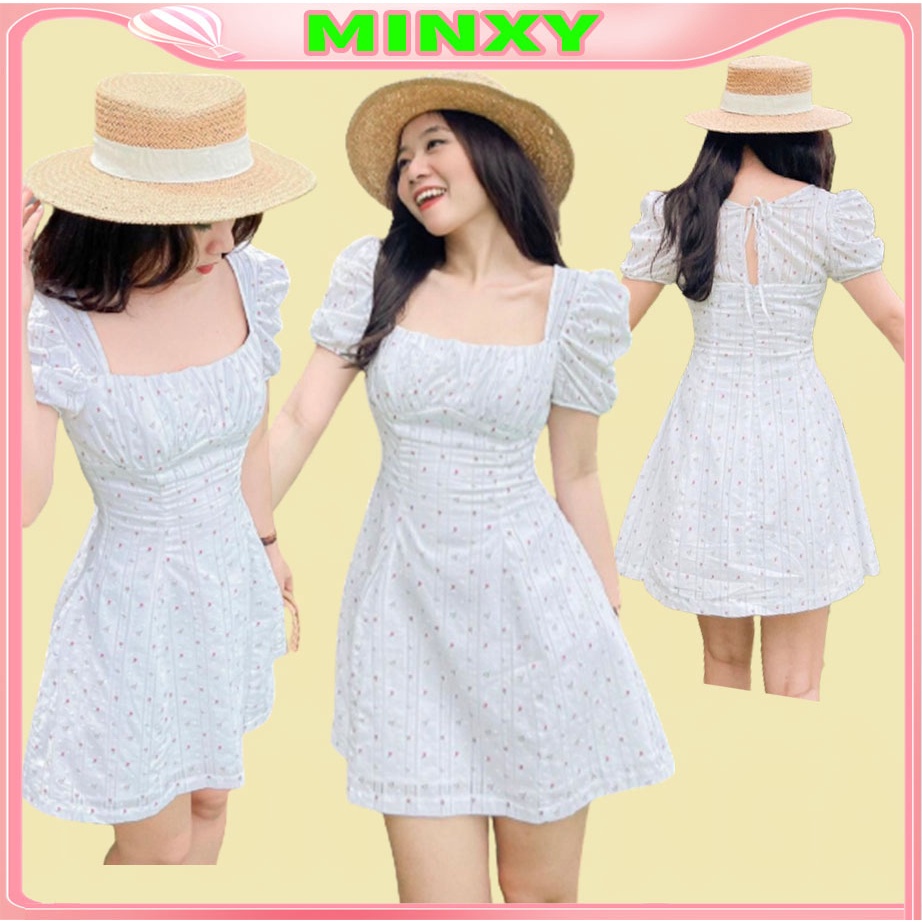 Váy hoa thô vân nổỉ,đầm cổ vuông dày dặn. Hàng hai lớp lót cân thận mặc nhẹ nhàng